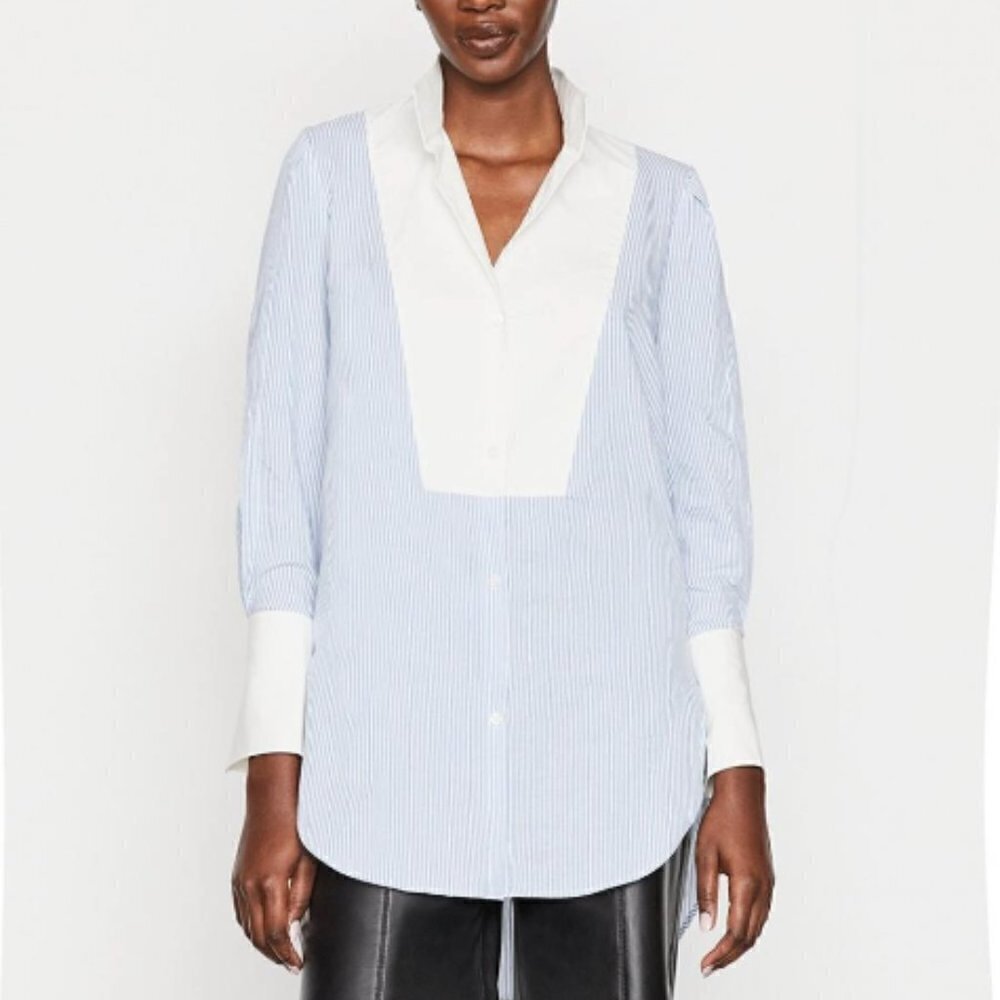 Frame Striped Blue White Collared Chambray Shirt S